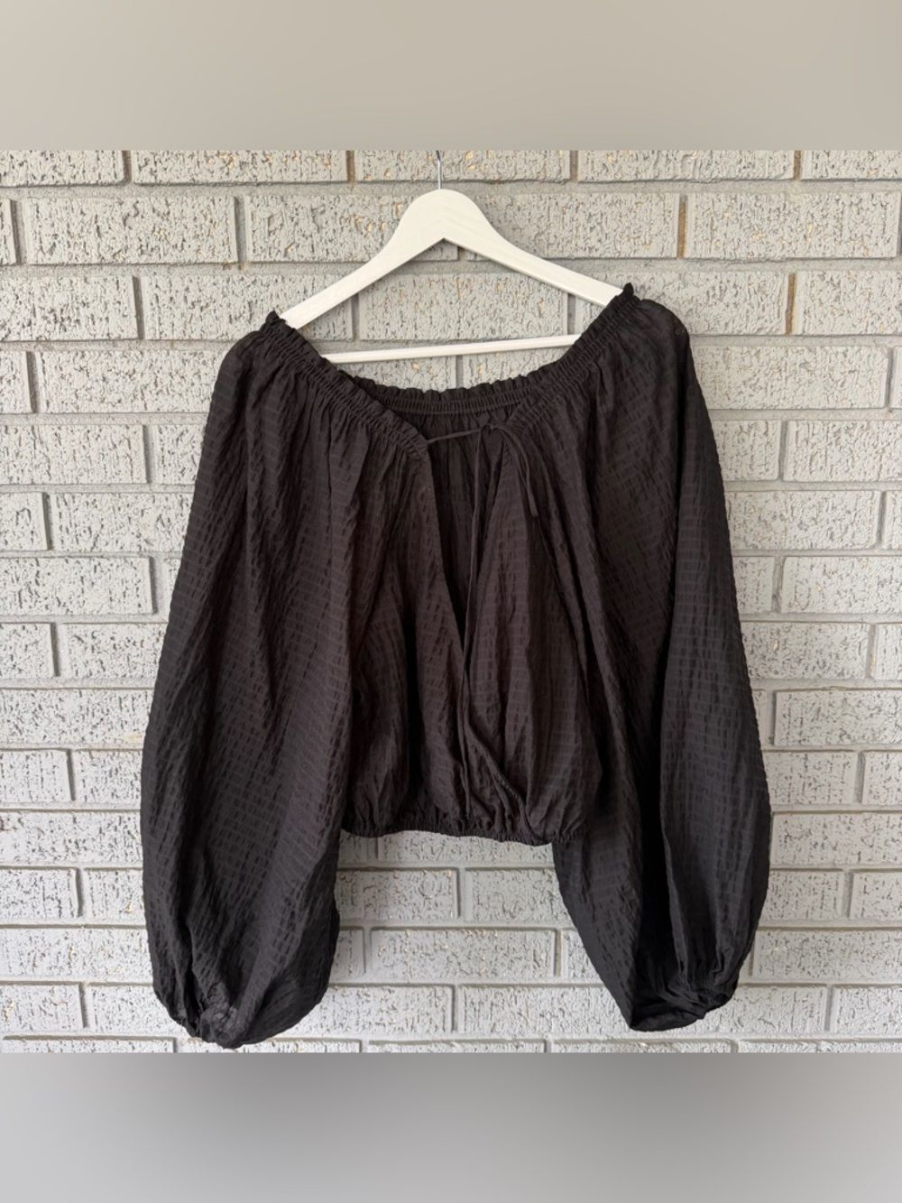 NWT Free People Alicia Top Balloon Sleeves Black XS Oversized Off the Shoulder - Picture 9 of 12